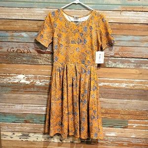 NWT LuLaRoe Sz S Amelia Dress Gold/Blue